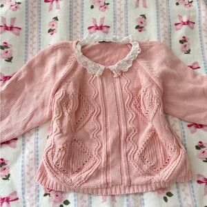 Coquette vintage pink sweater with lace collar